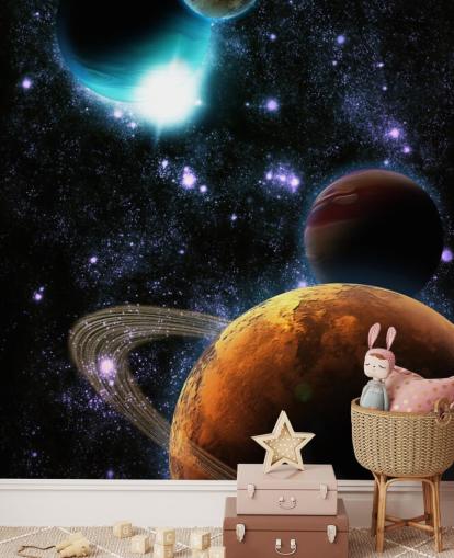 Abstracte planeten met muurschildering van sternevel Abstracte planeten met muurschildering van sternevel