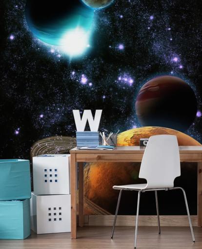 Abstrakte Planeter med Stjerne Nebula Vægmaleri Abstrakte Planeter med Stjerne Nebula Vægmaleri