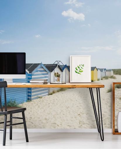 Farvestrålende Beach Huts Tapet Mural Farvestrålende Beach Huts Tapet Mural