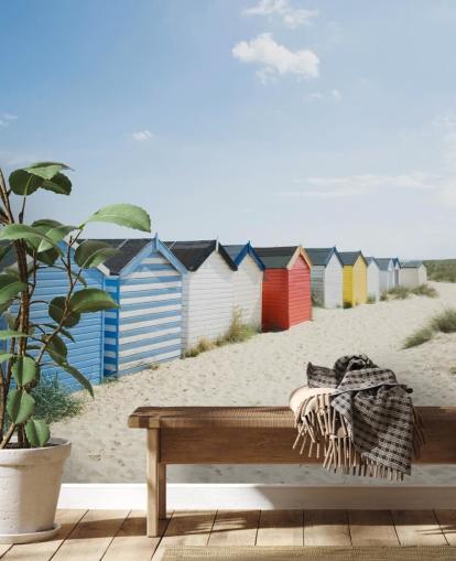 Papier peint cabanes de plage aux couleurs vives Papier peint cabanes de plage aux couleurs vives