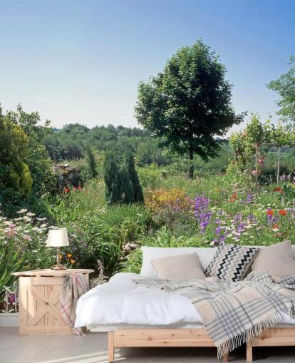Decorazione murale con giardino inglese in estate Decorazione murale con giardino inglese in estate