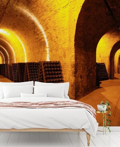 Papel de parede 3D de túneis de vinho iluminados Papel de parede 3D de túneis de vinho iluminados