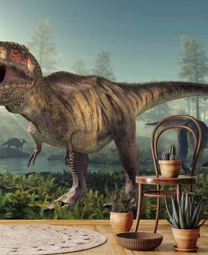 Tyrannosaurus Rex Hunts Wall Mural Wallpaper Tyrannosaurus Rex Hunts Wall Mural Wallpaper