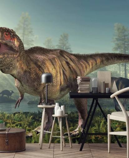 Tyrannosaurus Rex Jakter Veggmaleri Bakgrunn Tyrannosaurus Rex Jakter Veggmaleri Bakgrunn