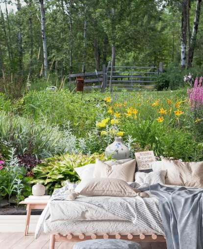 Decorazione murale con giardino fiorito britannico Decorazione murale con giardino fiorito britannico