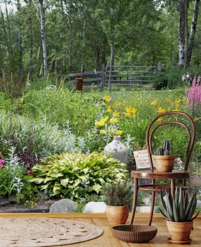 Decorazione murale con giardino fiorito britannico Decorazione murale con giardino fiorito britannico