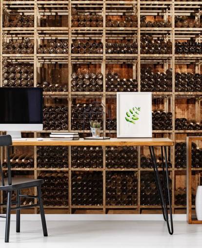 dunkles, personalisierbares Weinkeller-Tapeten-Wandbild namens Wine Racks von Image Source für Restaurants, Küchen und Keller dunkles, personalisierbares Weinkeller-Tapeten-Wandbild namens Wine Racks von Image Source für Restaurants, Küchen und Keller