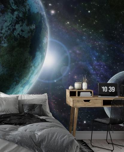 Blue Planet Earth in Outer Space Behang Blue Planet Earth in Outer Space Behang