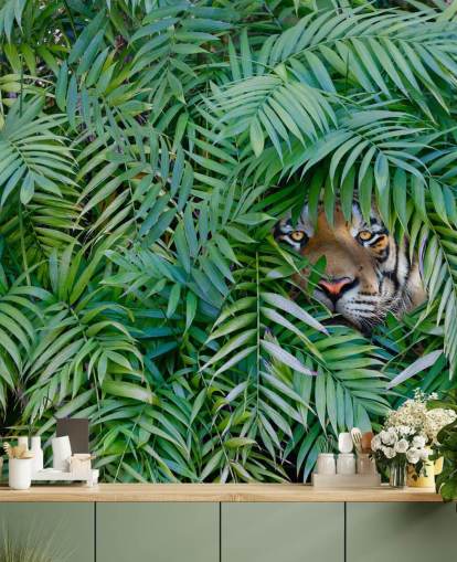 grön anpassningsbar tiger tapet väggmålning som heter Tiger Hide and Seek för lounger grön anpassningsbar tiger tapet väggmålning som heter Tiger Hide and Seek för lounger