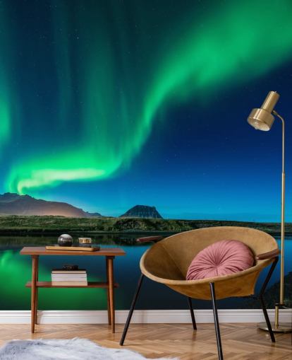 Blauw en groen noorderlicht behang Blauw en groen noorderlicht behang