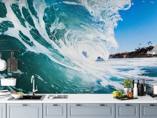 blue wave wallpaper mural called Rolling Waves by Image Source for teen's bedrooms and games rooms