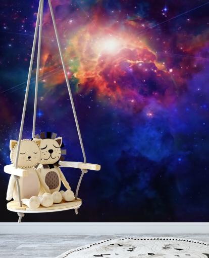 mural de papel de parede espacial personalizável azul e roxo chamado Espaço para quarto de criança mural de papel de parede espacial personalizável azul e roxo chamado Espaço para quarto de criança