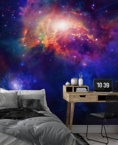 blue and purple customisable space wallpaper mural called Space for child's bedroom blue and purple customisable space wallpaper mural called Space for child's bedroom