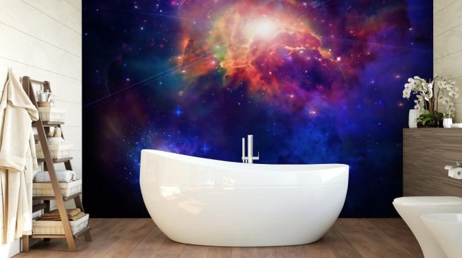 blue and purple customisable space wallpaper mural called Space for child's bedroom