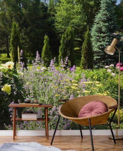 Decorazione murale con incantevole giardino britannico in estate Decorazione murale con incantevole giardino britannico in estate