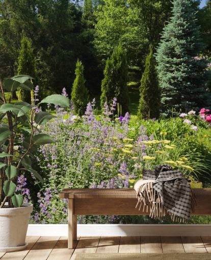 Charming British Garden in Summertime Mural Charming British Garden in Summertime Mural