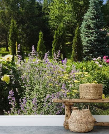 Charming British Garden in Summertime Mural Charming British Garden in Summertime Mural