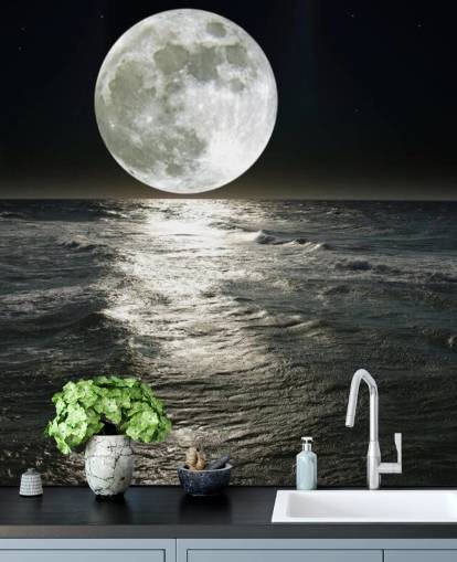 witte aanpasbare maanbehangmuurschildering genaamd Moon voor slaapkamers witte aanpasbare maanbehangmuurschildering genaamd Moon voor slaapkamers