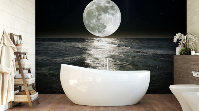 weiße anpassbare Mondtapete namens Mond für Schlafzimmer