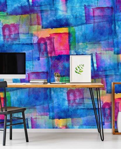 Aquarel kubus abstracte kunst behang Aquarel kubus abstracte kunst behang