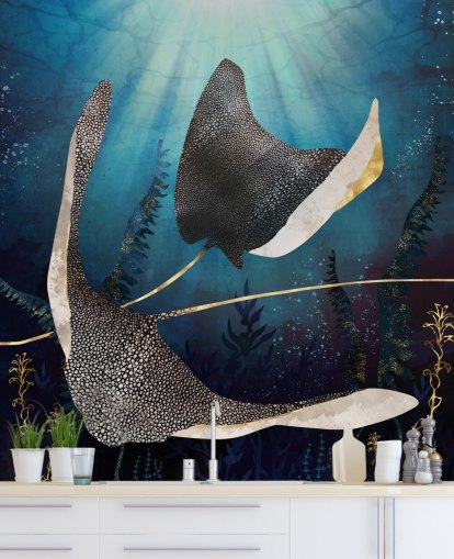 papel de parede stingray navy e gold color papel de parede stingray navy e gold color