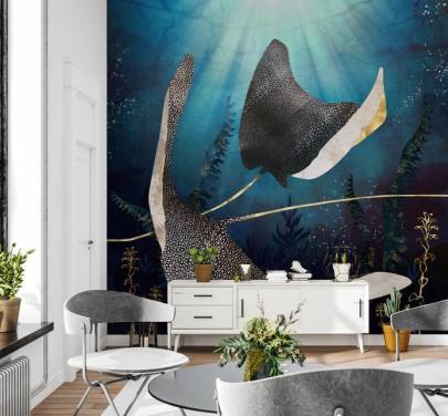 stingray navy og guld farve tapet