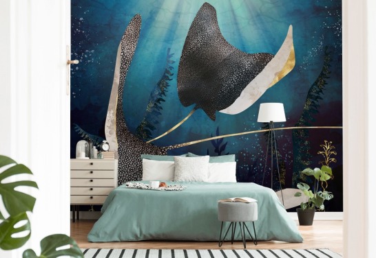carta da parati stingray blu navy e oro