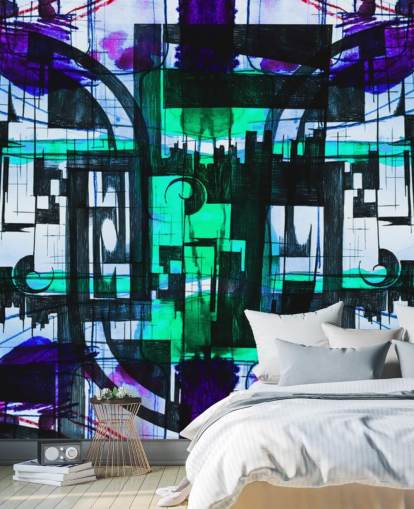 Groen en paars abstract behang Groen en paars abstract behang