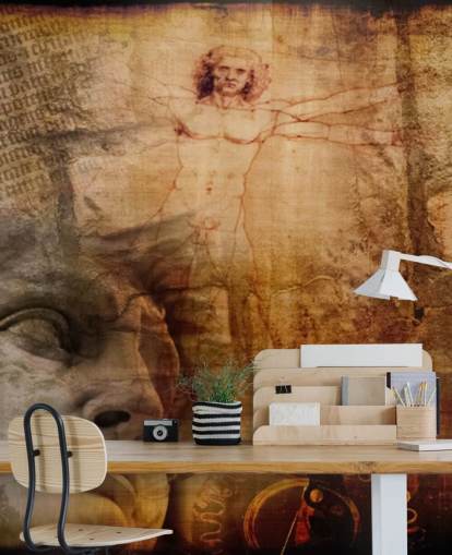 Vitruvian mies, Italian kuvakkeet seinämaalaus Vitruvian mies, Italian kuvakkeet seinämaalaus