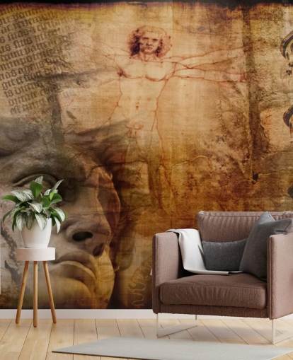 Vitruvian mies, Italian kuvakkeet seinämaalaus Vitruvian mies, Italian kuvakkeet seinämaalaus