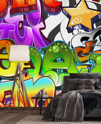 mural de papel pintado de graffiti personalizable multicolor llamado Graffiti Wall Art para dormitorio de adolescentes mural de papel pintado de graffiti personalizable multicolor llamado Graffiti Wall Art para dormitorio de adolescentes