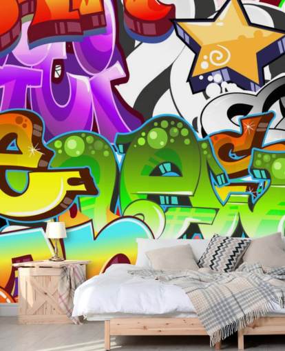 mural de papel de parede de grafite personalizável multicolorido chamado Graffiti Wall Art para quarto de adolescente mural de papel de parede de grafite personalizável multicolorido chamado Graffiti Wall Art para quarto de adolescente