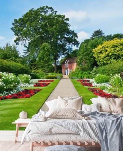 mural de papel de parede verde personalizado de paisagem de jardim chamado English Country Garden para casas de repouso e escritórios  mural de papel de parede verde personalizado de paisagem de jardim chamado English Country Garden para casas de repouso e escritórios