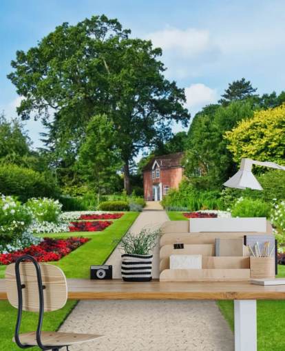 green custom garden landscape wallpaper mural called English Country Garden for care homes and offices green custom garden landscape wallpaper mural called English Country Garden for care homes and offices