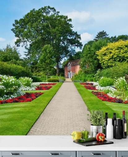 vihreä mukautettu puutarhamaisematapetti seinämaalaus nimeltä English Country Garden hoivakoteihin ja toimistoihin vihreä mukautettu puutarhamaisematapetti seinämaalaus nimeltä English Country Garden hoivakoteihin ja toimistoihin