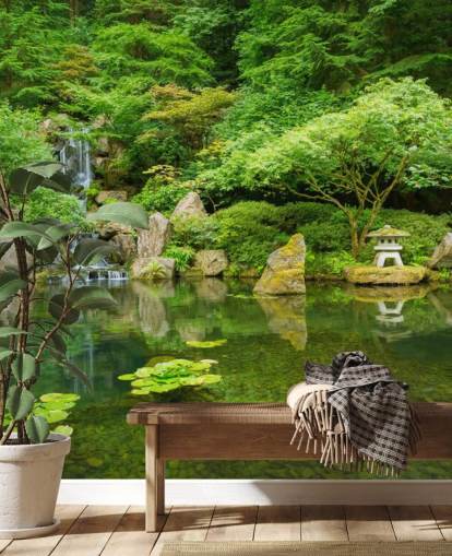 Japanse tuinmuurschildering Japanse tuinmuurschildering