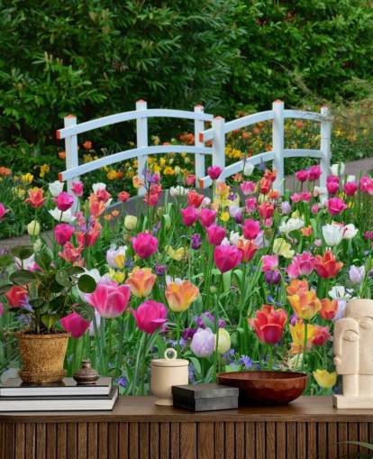 färgglad trädgård tapet väggmålning som heter Keukenhof Tulpaner för matsalar och sovrum färgglad trädgård tapet väggmålning som heter Keukenhof Tulpaner för matsalar och sovrum