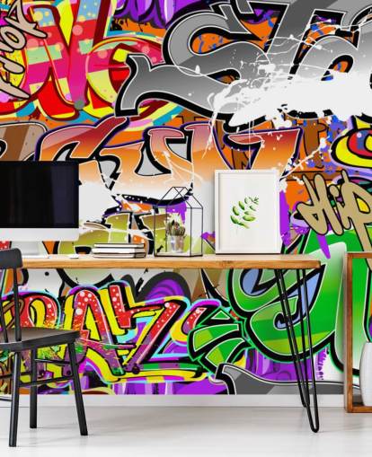 carta da parati murale con graffiti colorati chiamata Urban Graffiti Art per camere da letto carta da parati murale con graffiti colorati chiamata Urban Graffiti Art per camere da letto