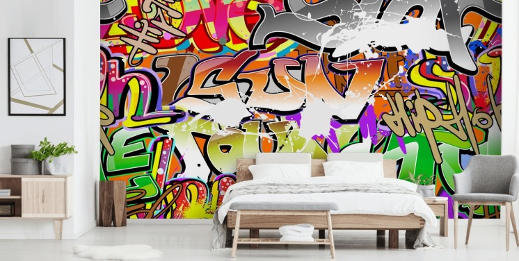 fargerikt graffiti tapet veggmaleri kalt Urban Graffiti Art for soverom