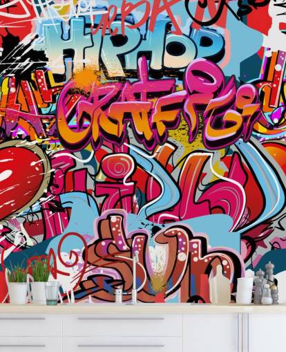 colorido mural de papel pintado personalizado llamado Hip Hop Graffiti para dormitorio de adolescentes colorido mural de papel pintado personalizado llamado Hip Hop Graffiti para dormitorio de adolescentes