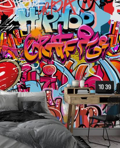 colorido mural de papel pintado personalizado llamado Hip Hop Graffiti para dormitorio de adolescentes colorido mural de papel pintado personalizado llamado Hip Hop Graffiti para dormitorio de adolescentes