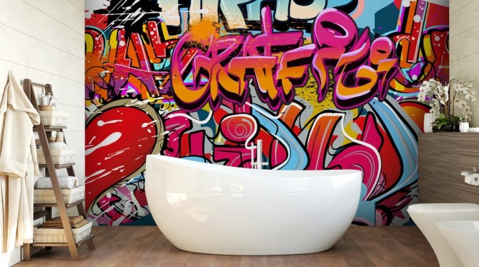 Buntes individuelles Graffiti-Tapeten-Wandbild namens Hip Hop Graffiti für das Schlafzimmer eines Teenagers