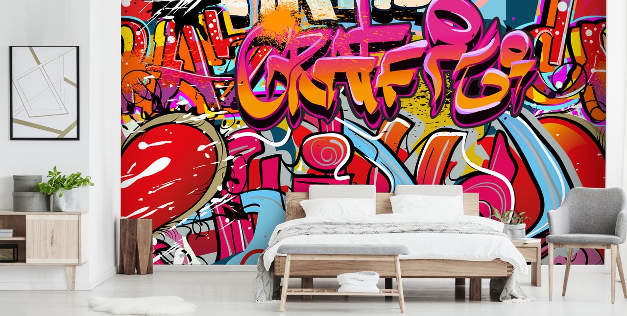 colourful custom graffiti wallpaper mural called Hip Hop Graffiti for teen's bedroom