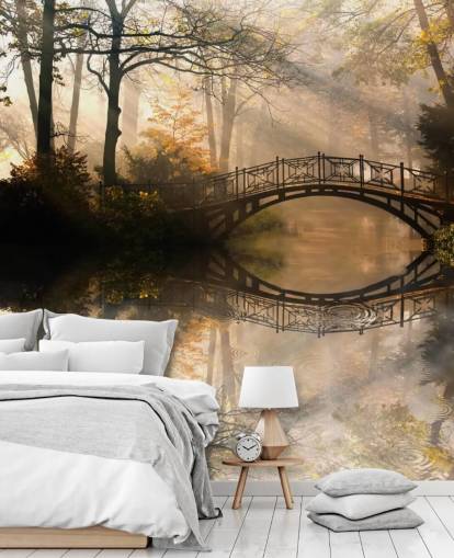 tilpassbar høstinnsjø veggmaleri kalt Old Bridge in Autumn tilpassbar høstinnsjø veggmaleri kalt Old Bridge in Autumn