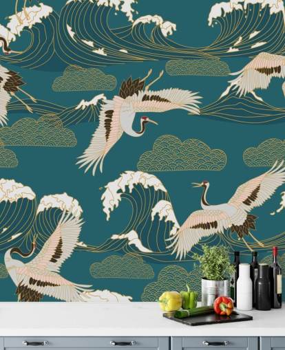 pink and white cranes with teal green ocean background wallpaper pink and white cranes with teal green ocean background wallpaper