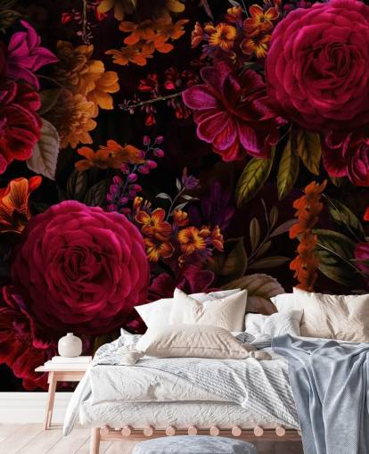 papier peint foncé roses rouges et fleurs orange papier peint foncé roses rouges et fleurs orange