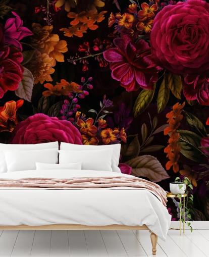 punaiset ruusut ja oranssi kukka tumma tapetti punaiset ruusut ja oranssi kukka tumma tapetti