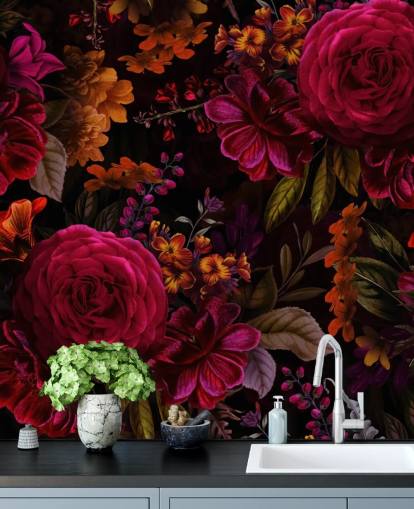 rote Rosen und orange Blumen dunkle Tapete rote Rosen und orange Blumen dunkle Tapete