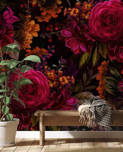 röda rosor och orange blommor mörk tapet röda rosor och orange blommor mörk tapet