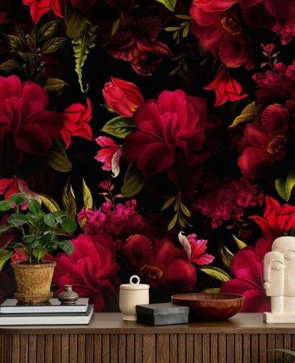 papier peint à fleurs rouge romantique papier peint à fleurs rouge romantique